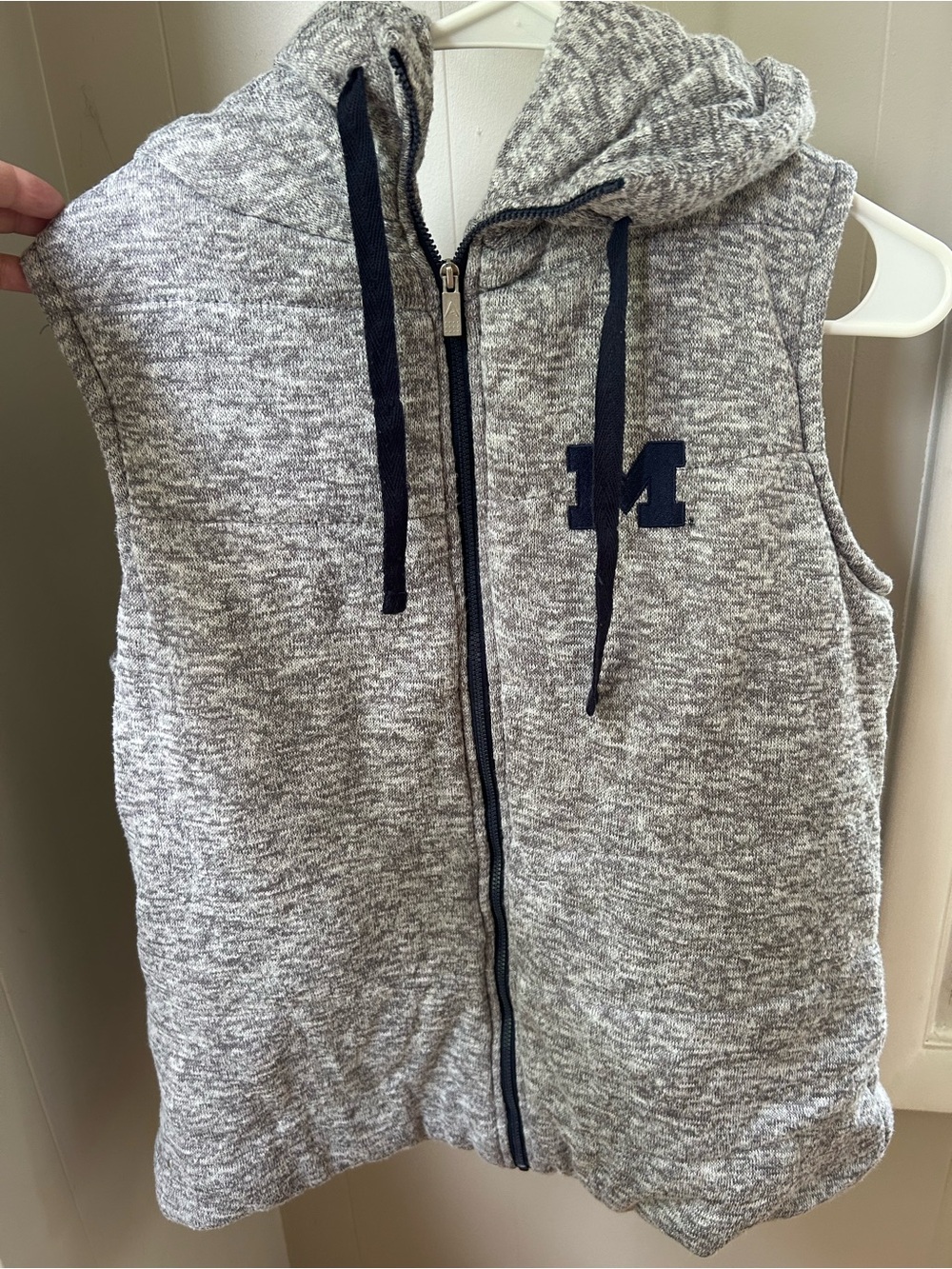 Antigua Gray Sleeveless Hooded Zip-Up with Navy Accents